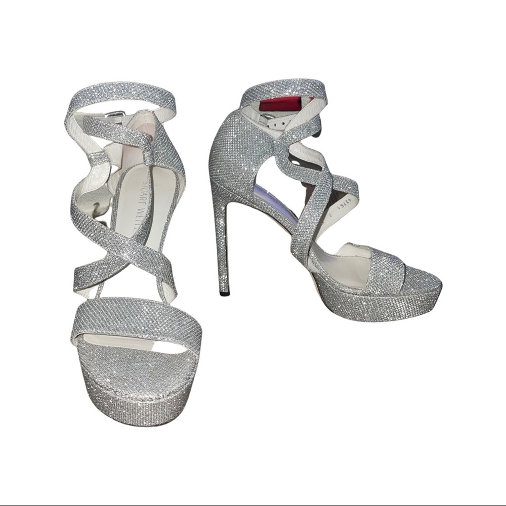 Stuart Weitzman silver strappy heels size 7